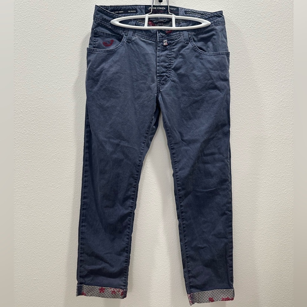 Jacob Cohën Jeans Italian blue men’s pant khaki handmade Floral cuff 32 Italy